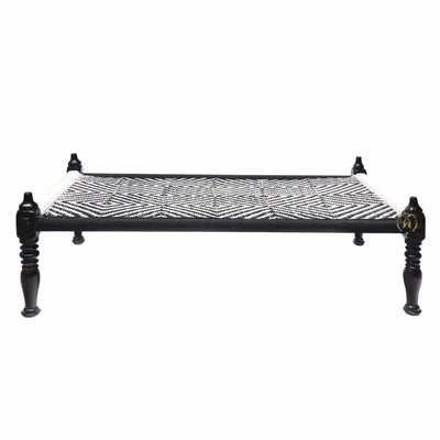 Black And White Rope Wooden Khatiya Bed