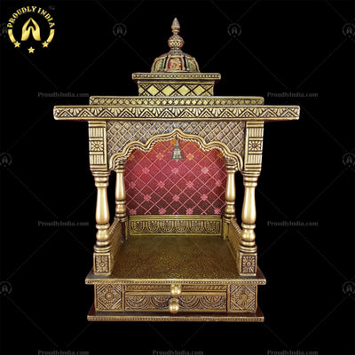 Hindu Pooja Mandir Gold Painted Wooden Hand Made