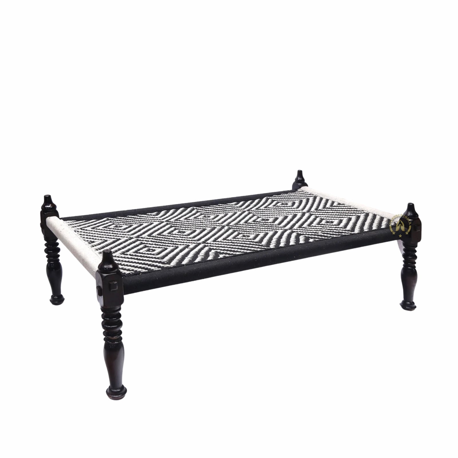 Black And White Rope Wooden Khatiya Bed