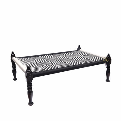 Black And White Rope Wooden Khatiya Bed