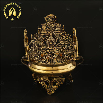 Tibetan Buddhist Ashtamangala Urli In Brass.