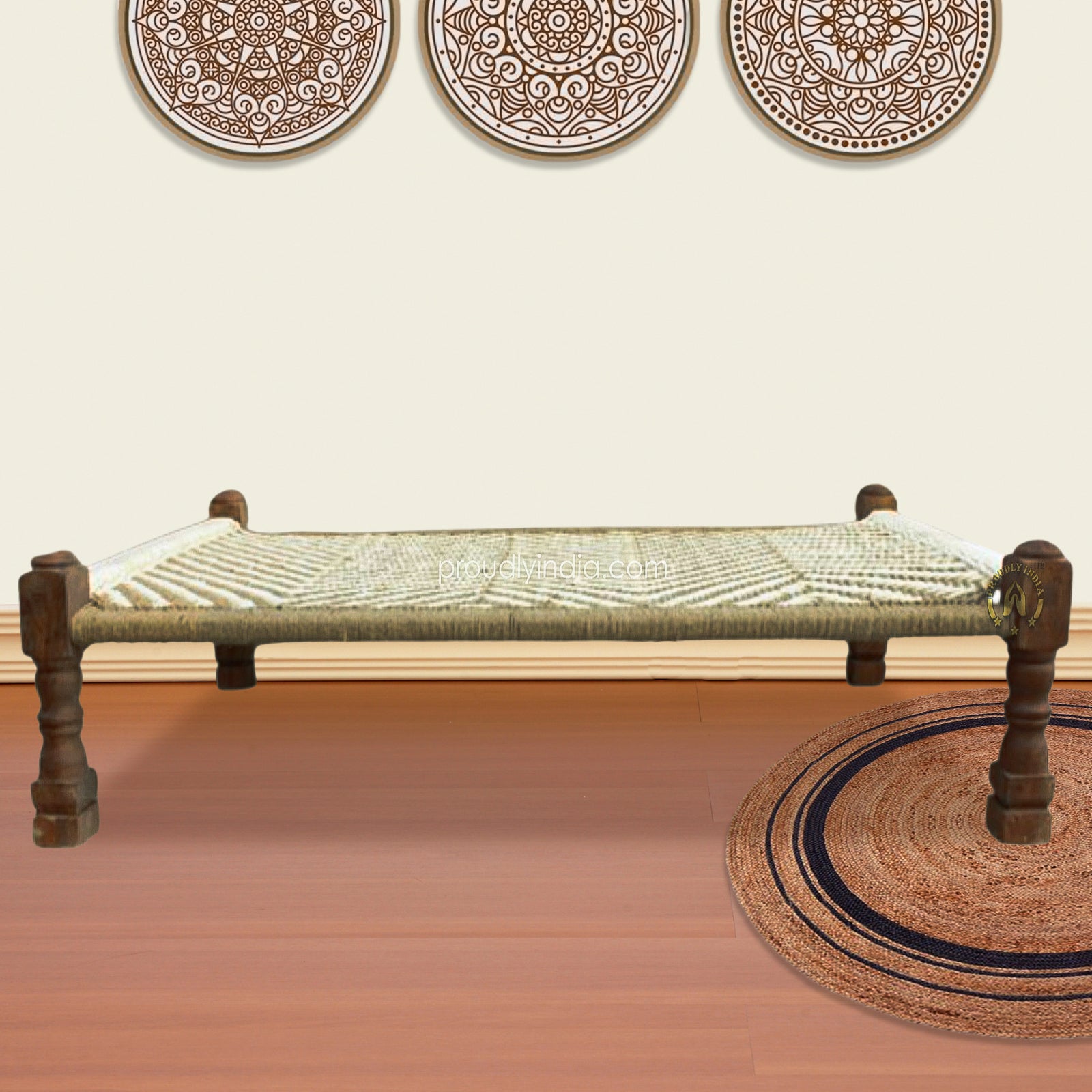 Leg Carved White Beige Manjhi Charpai Outdoor
