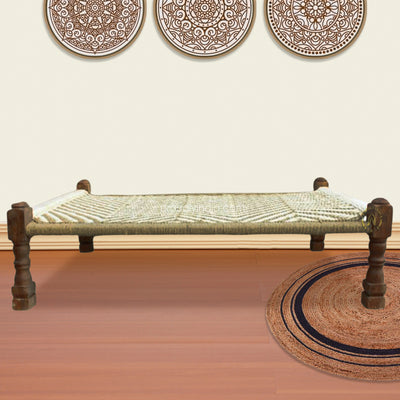 Leg Carved White Beige Manjhi Charpai Outdoor