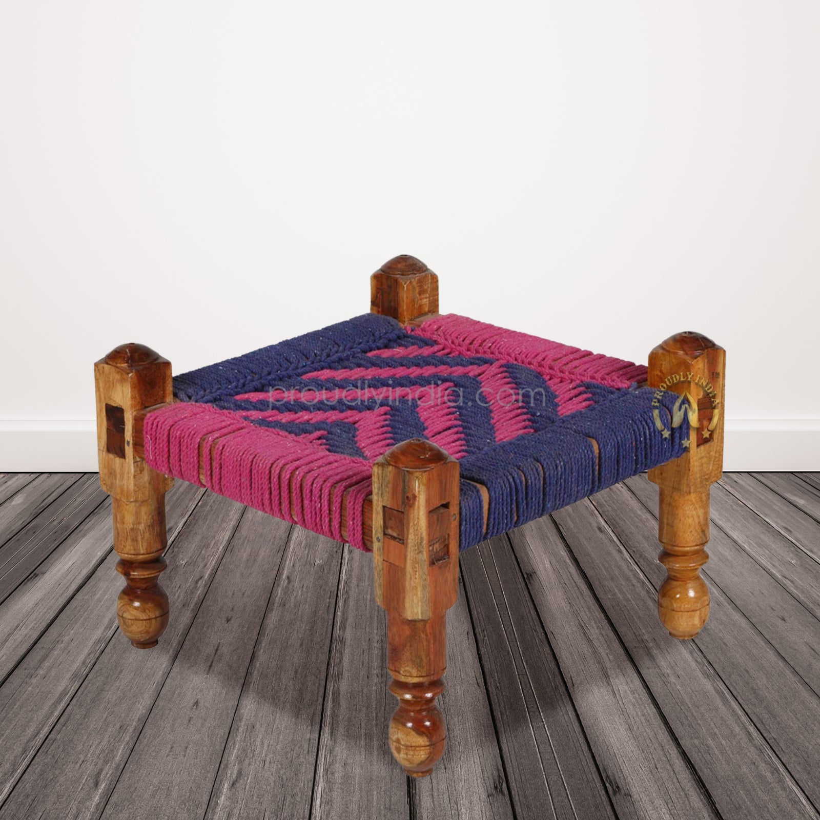 Blue and Pink Knitted Stool