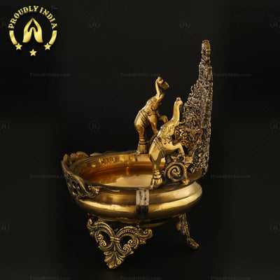 Tibetan Buddhist Ashtamangala Urli In Brass.