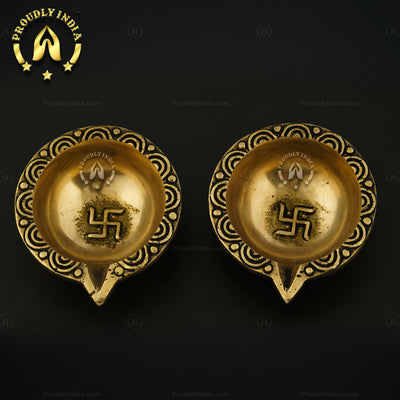 Set of 12 Swastik Laxmi Brass Diya