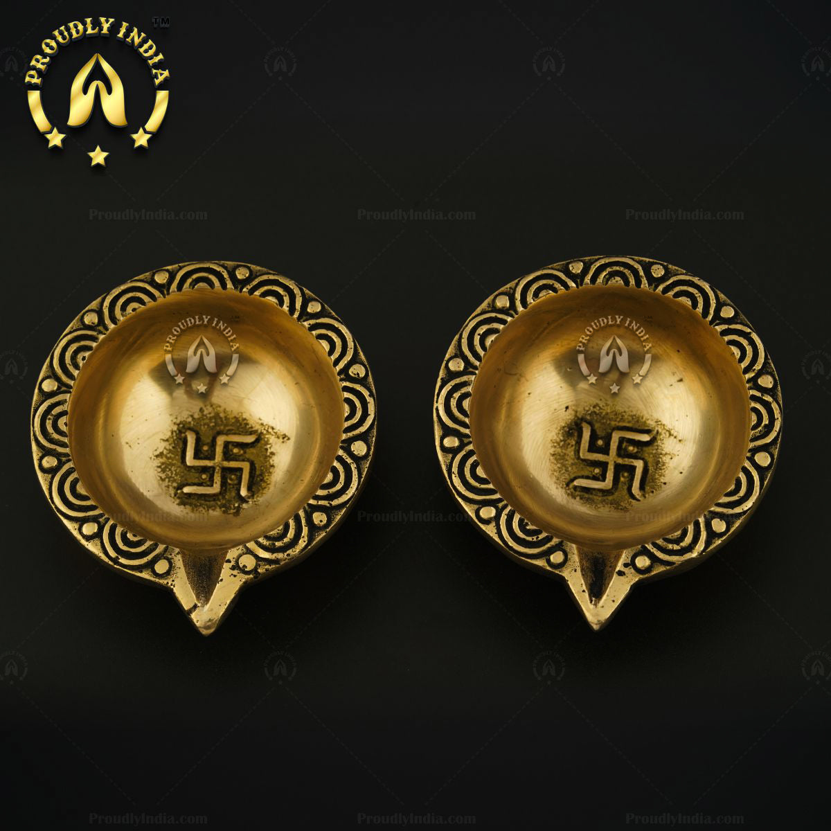 Set of 12 Swastik Laxmi Brass Diya
