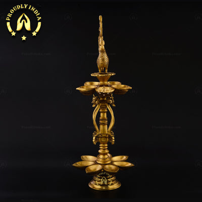 Traditional Brass Handmade Twelve-Wick Peacock Lamp with Stand Set of 2