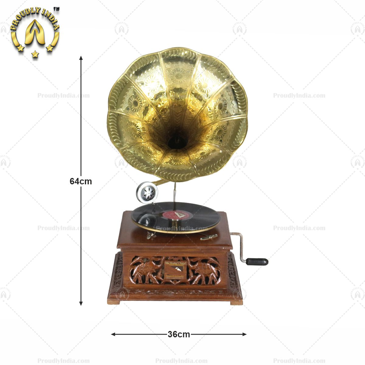 His Master Voice Elephant Carved Box Gramophone With Horn