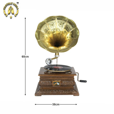 8 RPM Record Player With Designer Brass Horn