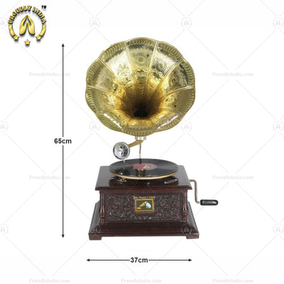 His Master Voice Floral Carved Gramophone Box With Horn