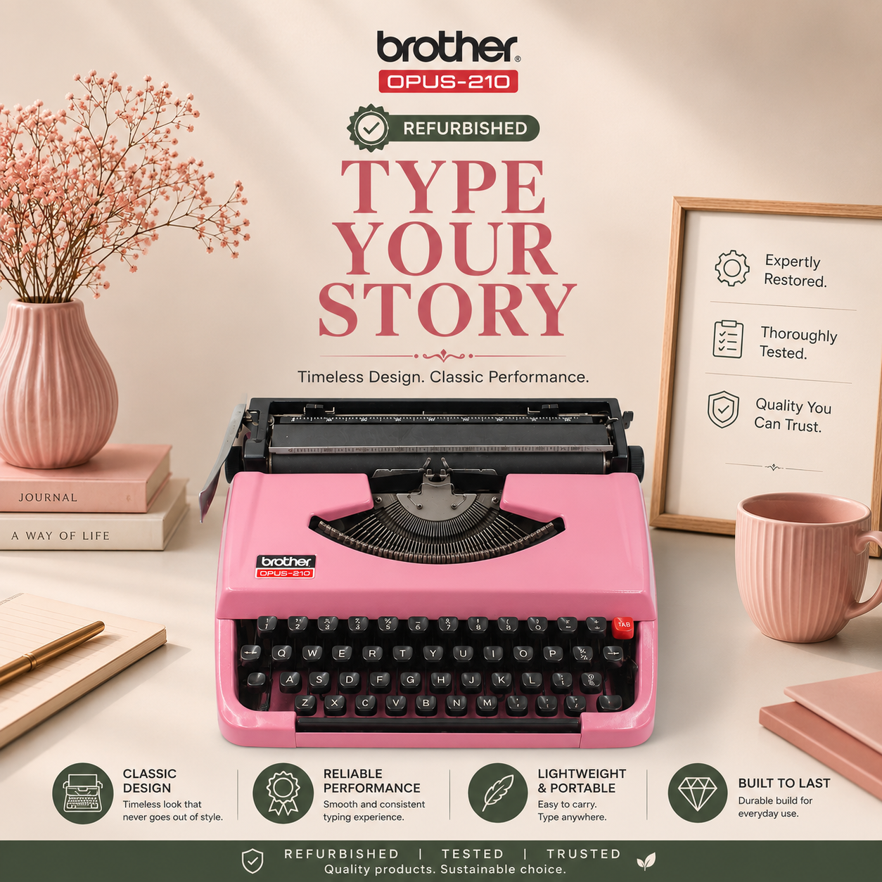 Pink Brother Deluxe 220 Typewriter