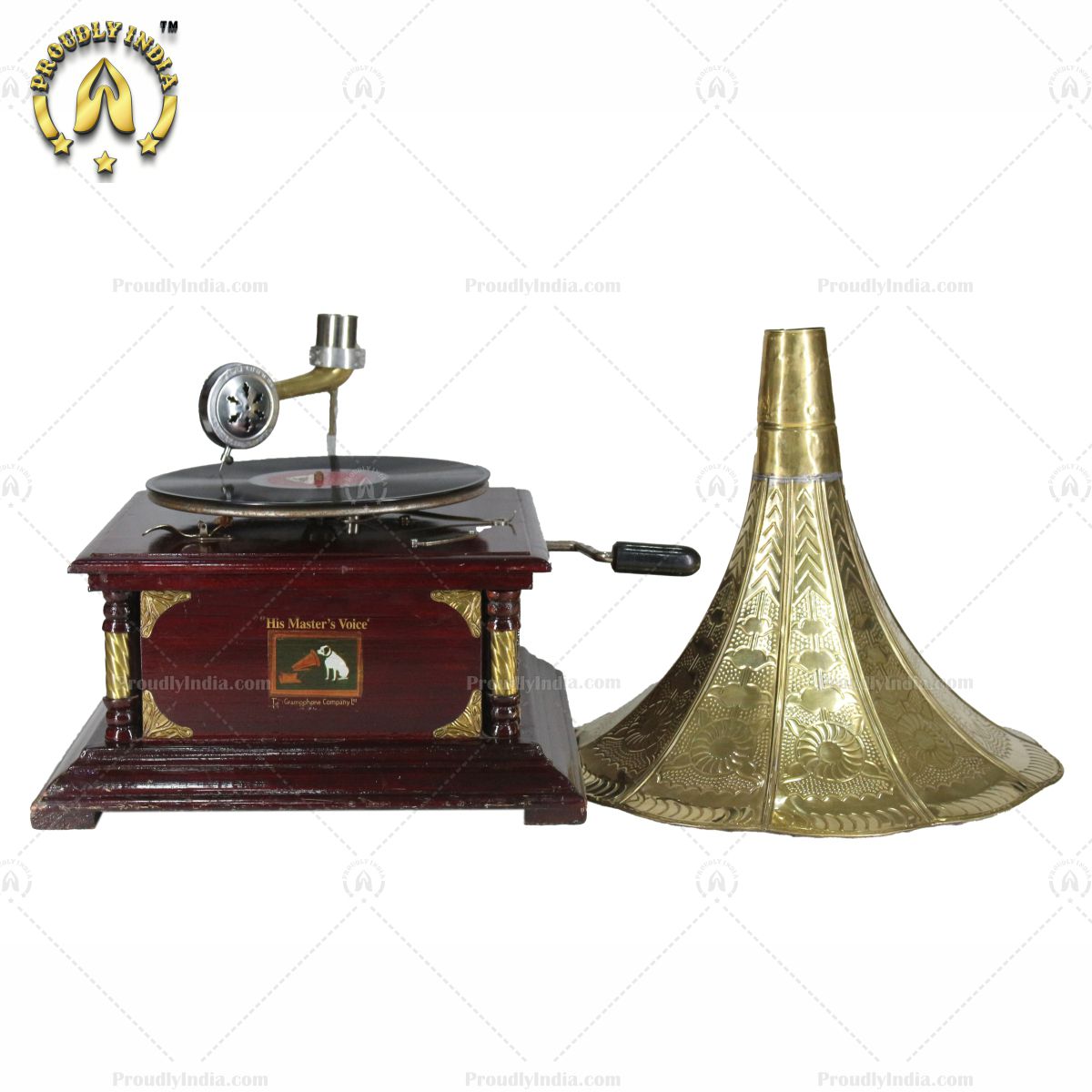 HMV Walnut  Gramophone With Gold Accents