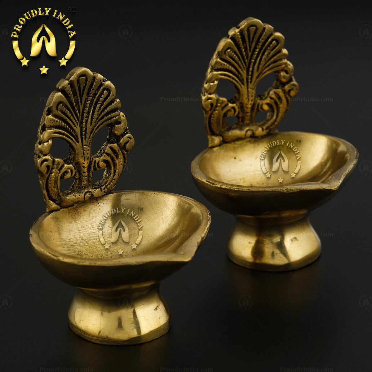 Set of 2 Brass Wealth Tree Design Lamp