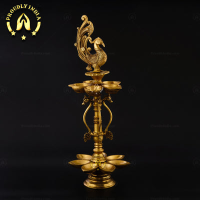 Traditional Brass Handmade Twelve-Wick Peacock Lamp with Stand Set of 2