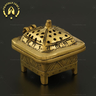 Handcrafted Brass Incense Burner Of Small Size, Trinket Box