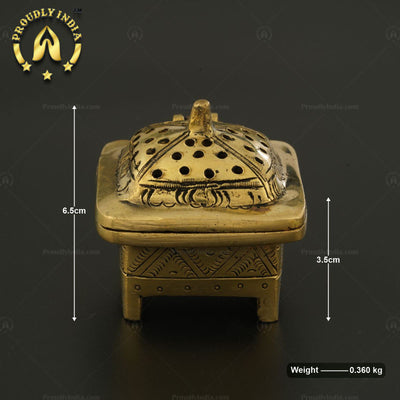 Handcrafted Brass Incense Burner Of Small Size, Trinket Box