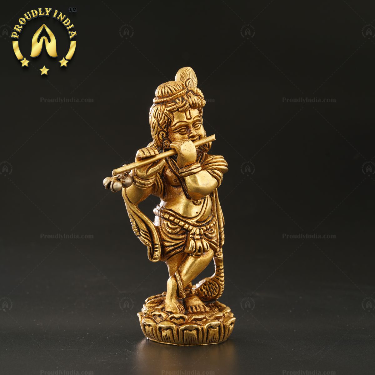 Traditional Brass Baby Krishna Idol With Flute Statue