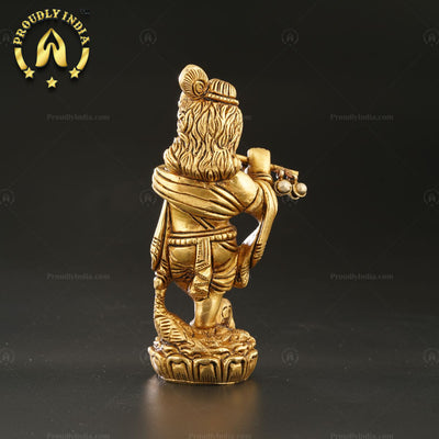 Traditional Brass Baby Krishna Idol With Flute Statue