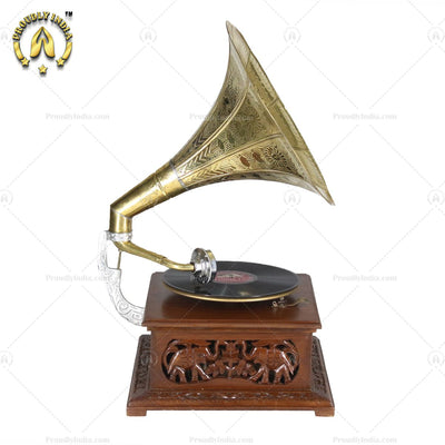 His Master Voice Elephant Carved Box Gramophone With Horn