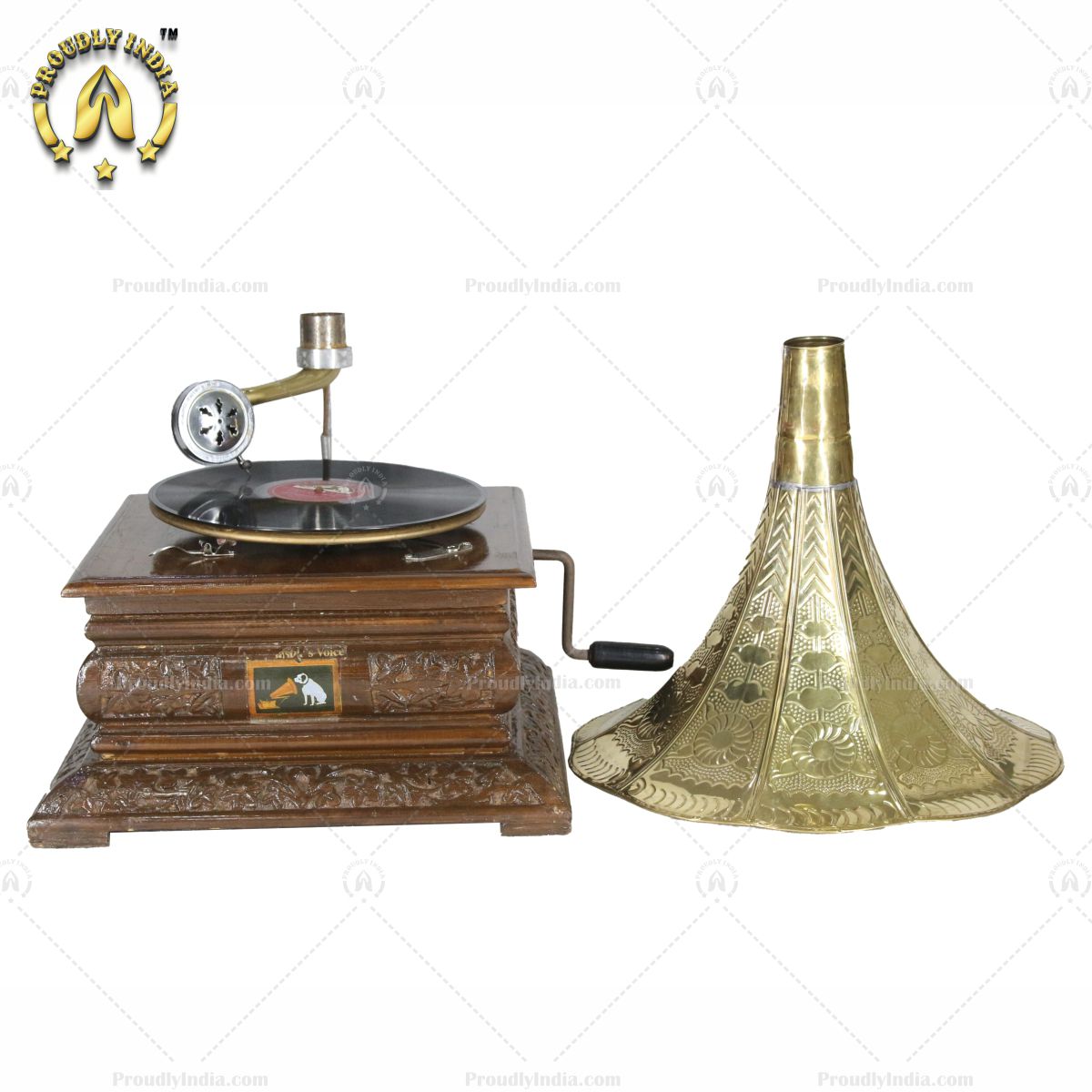 8 RPM Record Player With Designer Brass Horn