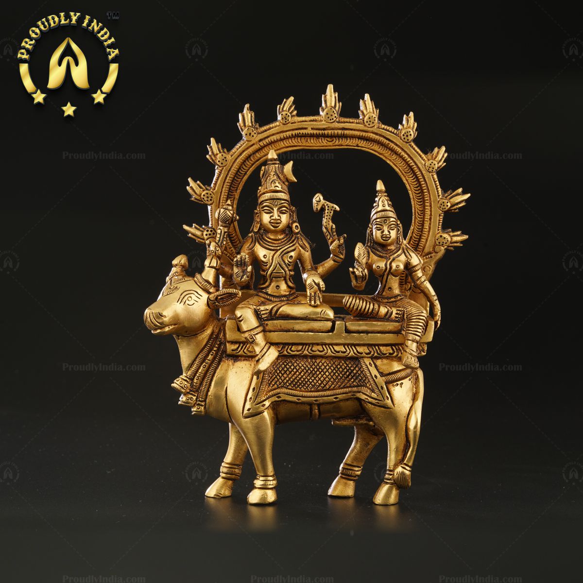 7.5" Brass Shiv Parvati Statue on Nandi