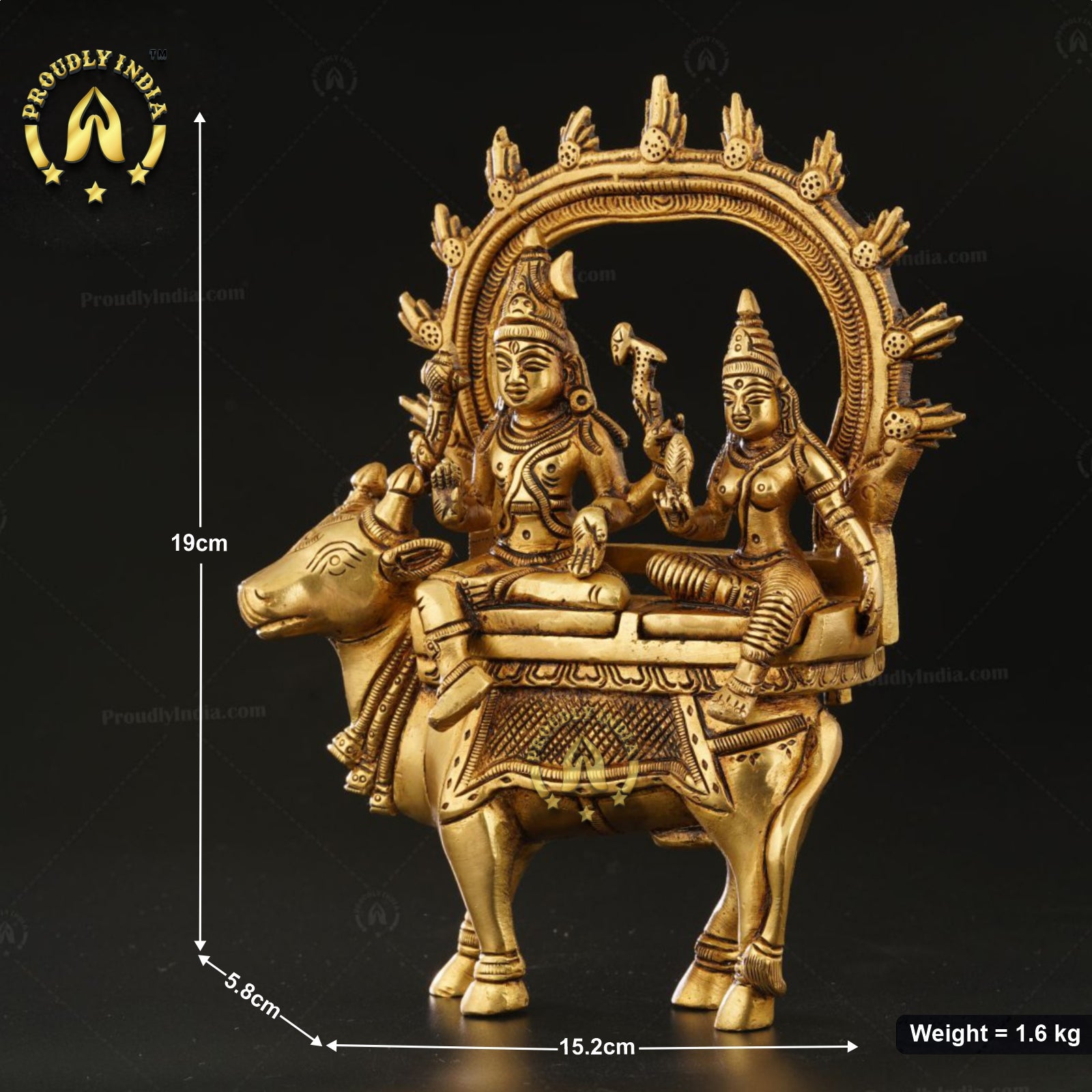 7.5" Brass Shiv Parvati Statue on Nandi