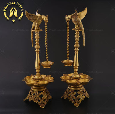 Traditional Brass Parrot Bird Diya Stand Pair Set of 2