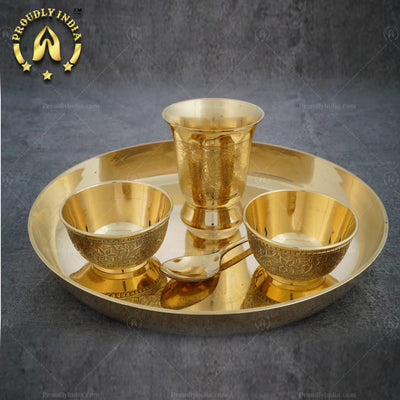 Etched Bronze 5 Piece Dinner Thali Set