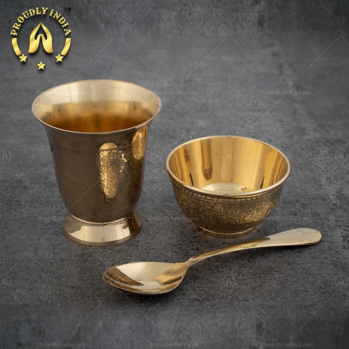 Etched Bronze 5 Piece Dinner Thali Set