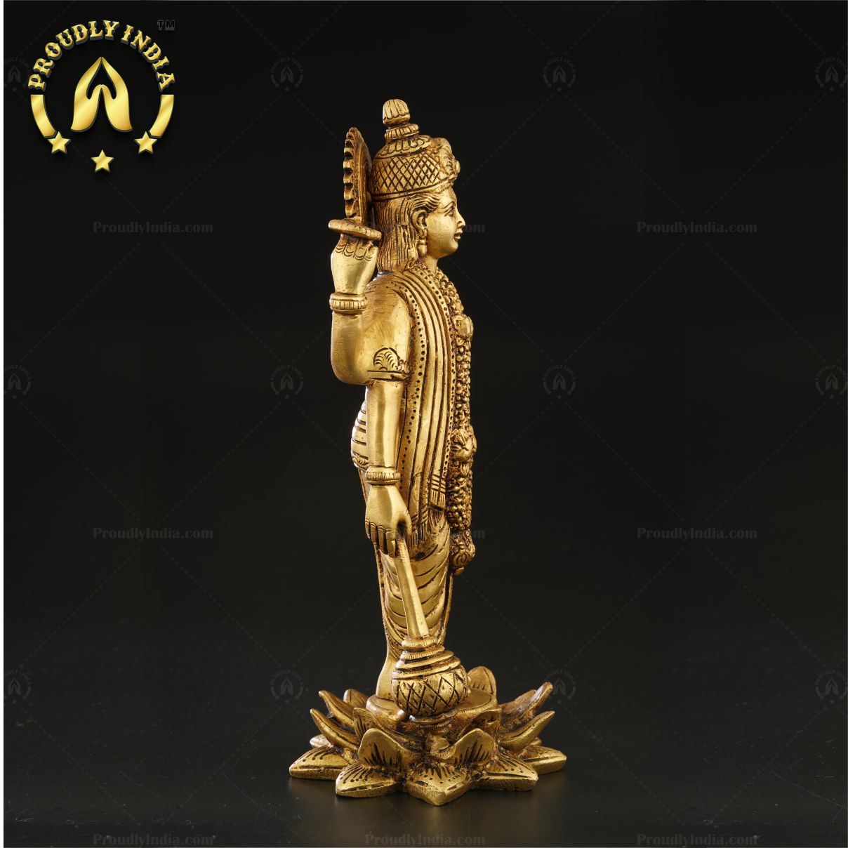 Brass Lord Bhagwan Vishnu Narayan Idol Holding Gada On Lotus Statue