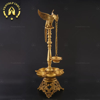 Traditional Brass Parrot Bird Diya Stand Pair Set of 2