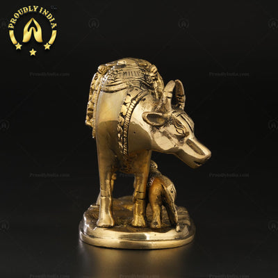 Brass Handcrafted Kamadhenu Cow And Calf Statue