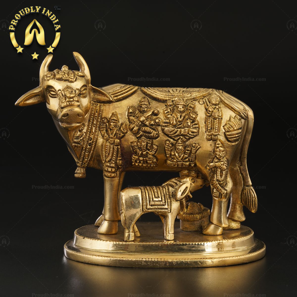 Brass Handcrafted Kamadhenu Cow And Calf Statue