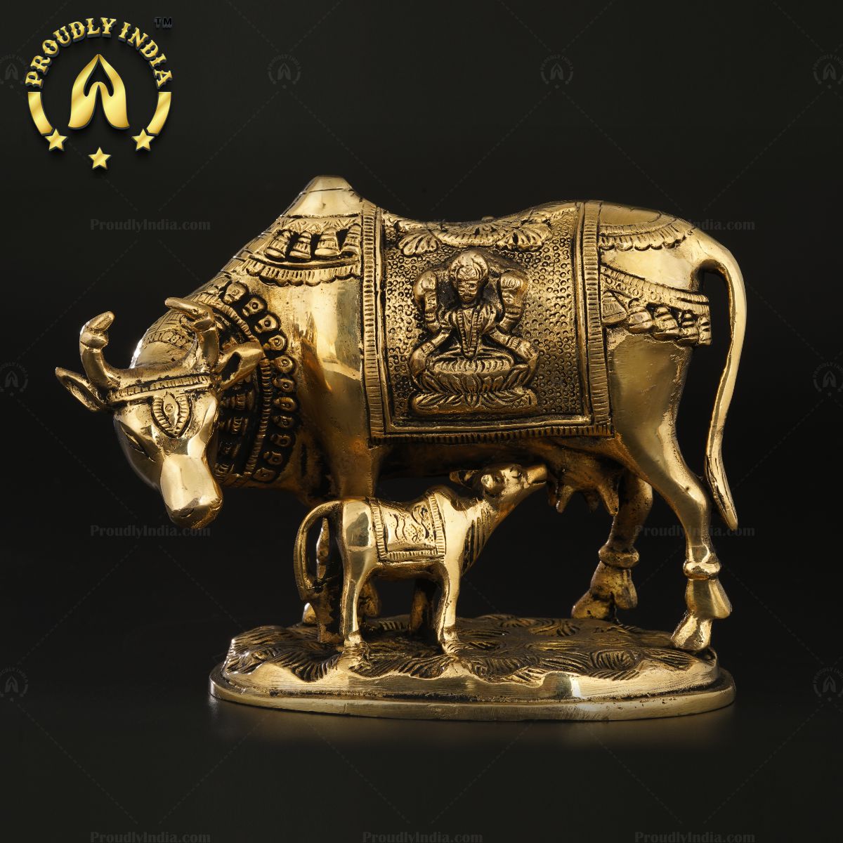 Brass Handcrafted Kamadhenu Cow And Calf Statue