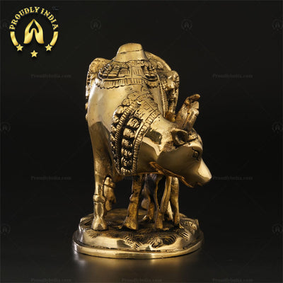 Brass Handcrafted Kamadhenu Cow And Calf Statue