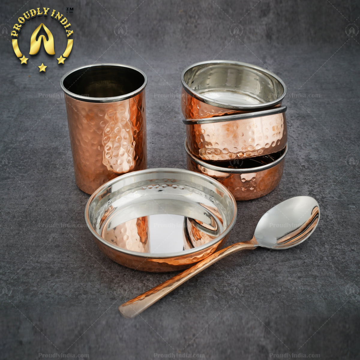 Hammered Copper Dinner Thali Set