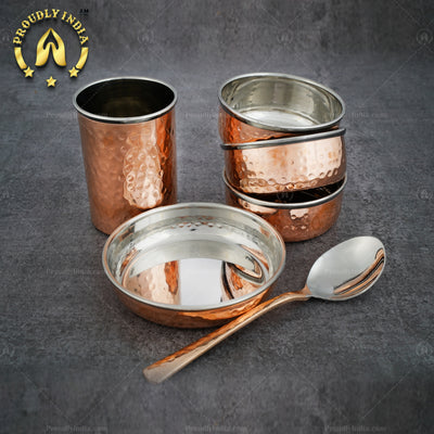 Hammered Copper Dinner Thali Set
