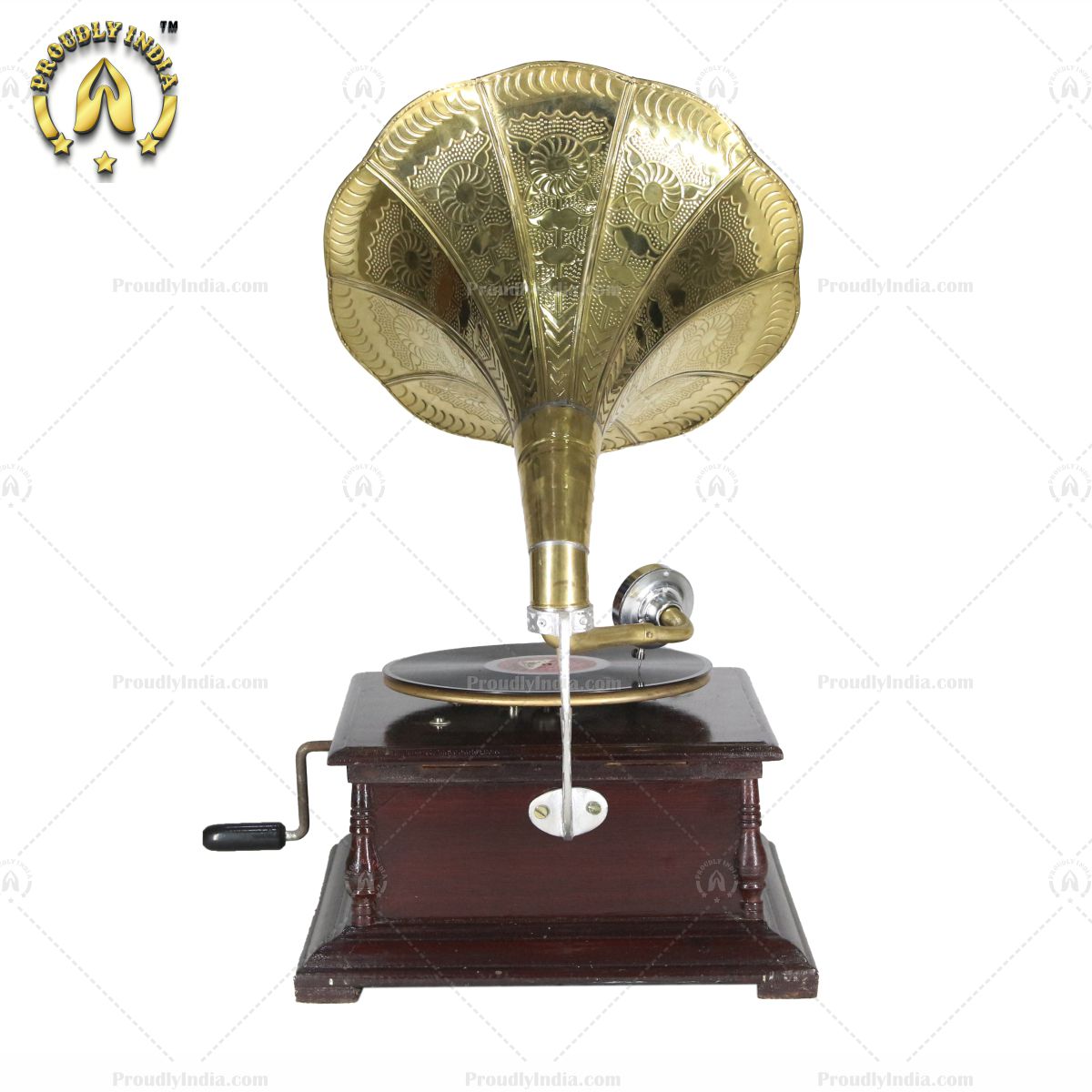 His Master Voice Floral Carved Gramophone Box With Horn