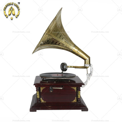HMV Walnut  Gramophone With Gold Accents