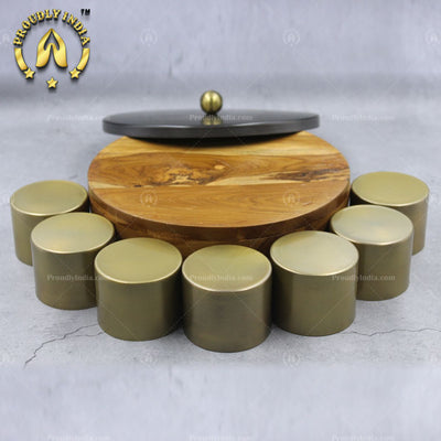 Wooden Masala Box With Metal Lid