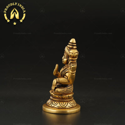 Traditional Brass Goddess Lakshmi Sitting On Lotus Statue