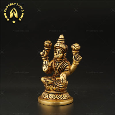 Traditional Brass Goddess Lakshmi Sitting On Lotus Statue