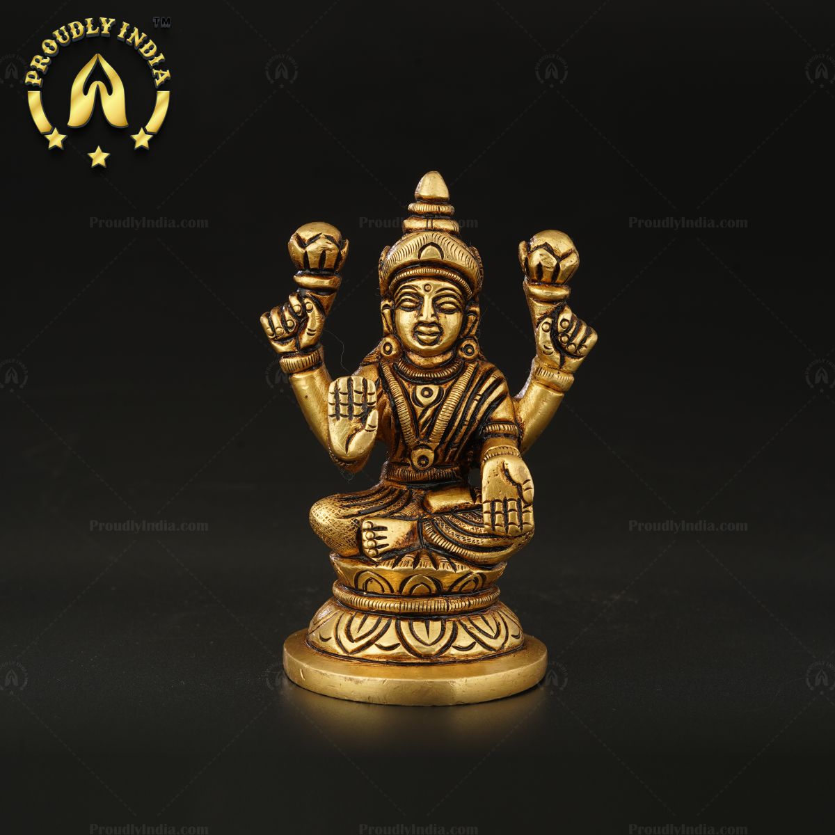 Traditional Brass Goddess Lakshmi Sitting On Lotus Statue