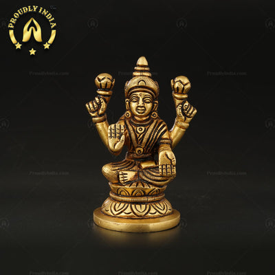 Traditional Brass Goddess Lakshmi Sitting On Lotus Statue