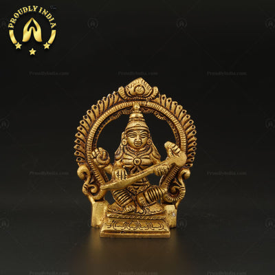 Traditional Small Brass Goddess Saraswati Idol