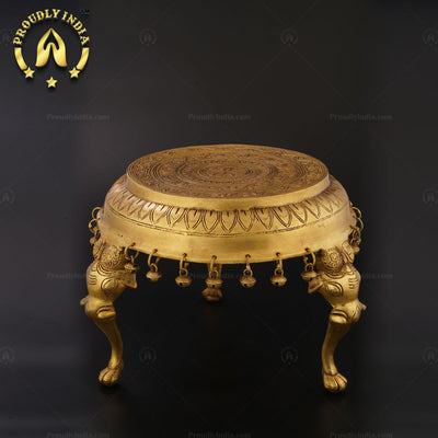 Brass Three Elephant Legs And Bells Chowki