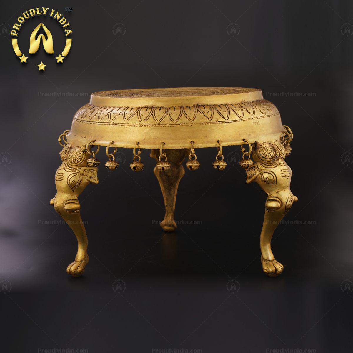 Brass Three Elephant Legs And Bells Chowki