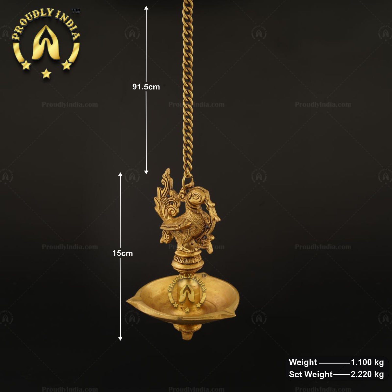 Set of 2 Brass Peacock wall Hanging Oil Lamp.