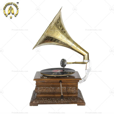 8 RPM Record Player With Designer Brass Horn